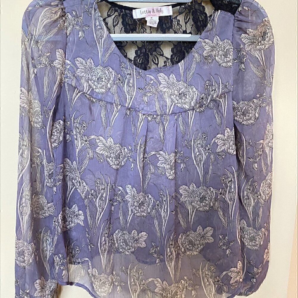 Lottie & Holly Purple Floral Print Blouse - Size Medium